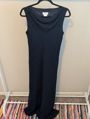 Tahari ASL Navy Polka Dot Cowl Neck Maxi Dress
